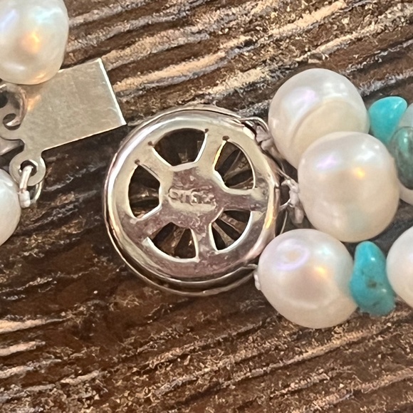 Rare Fresh Water Pearls & Turquoise Three Strand Necklace - Picture 11 of 14